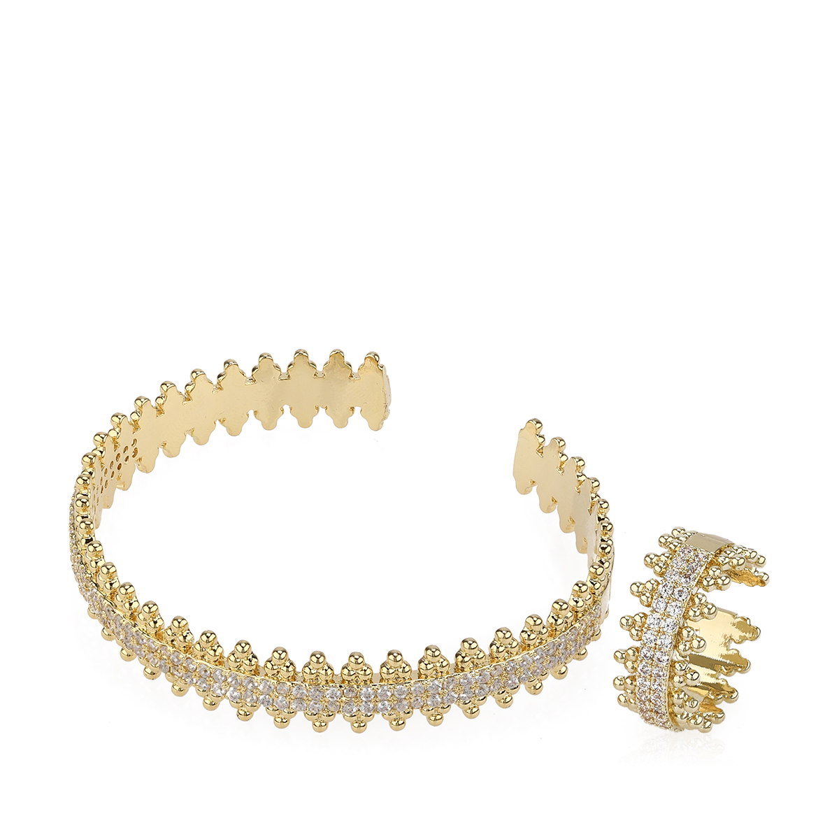 Zircon Studded Bangle & Ring Set - 2pcs
