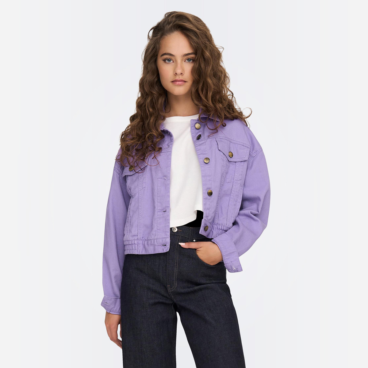 Cropped purple denim sales jacket