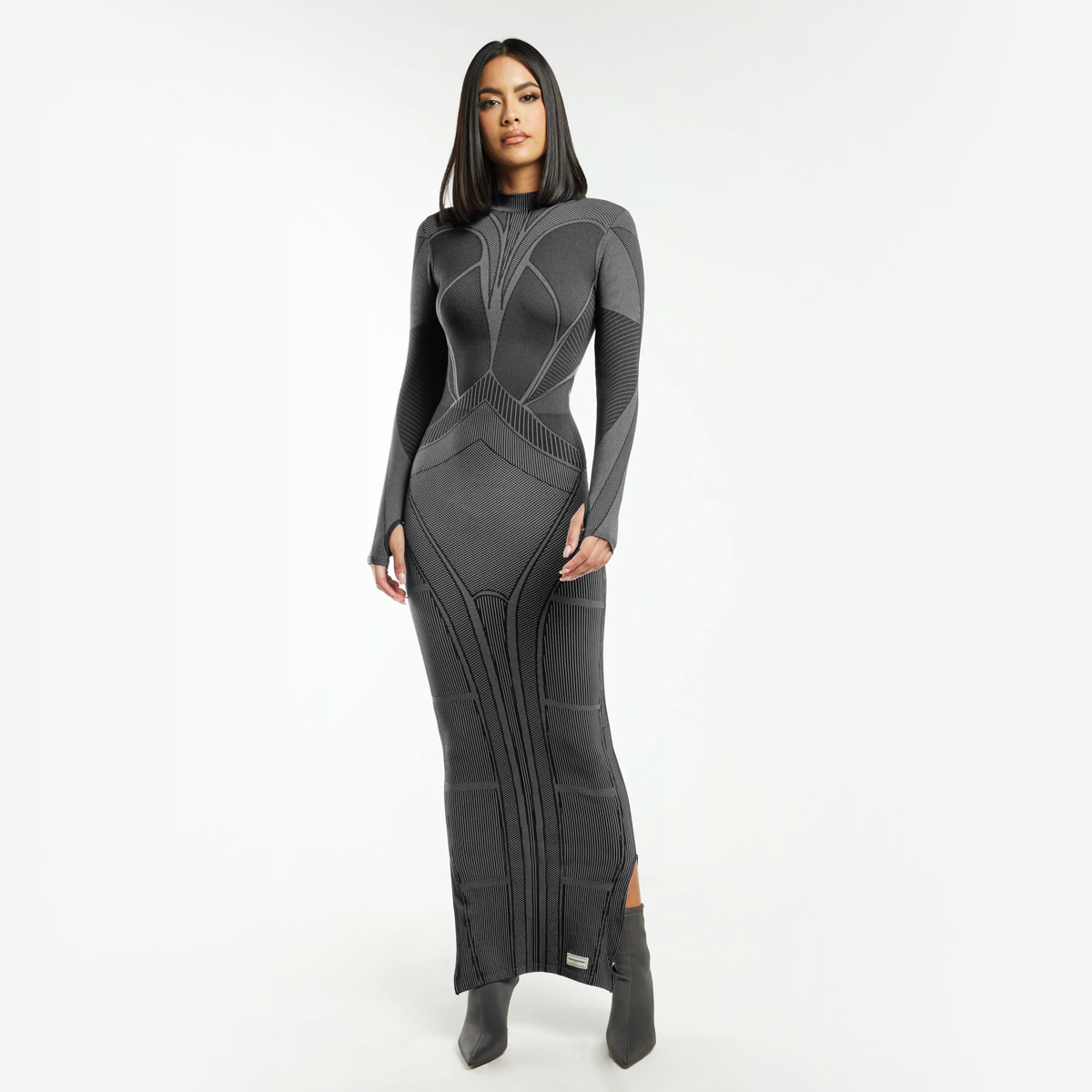 Buy Contrast High-Neck Long-Sleeve SMLS100 Dress - Pitch Black