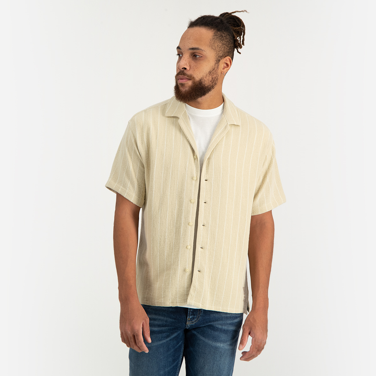 Buy Ocean Striped Short Sleeves Shirt - Beige Online in Kuwait | Boutiqaat