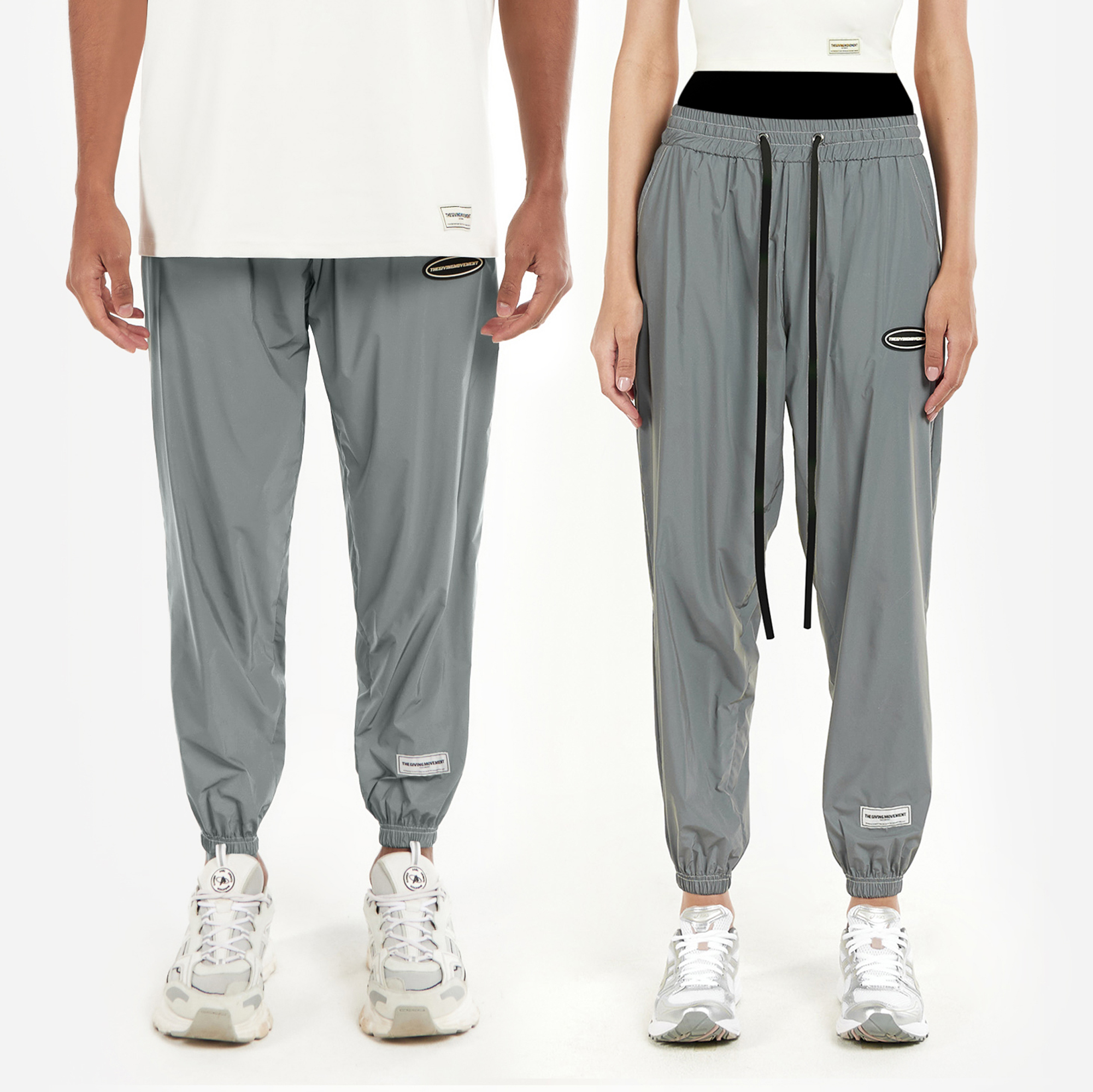 Recycled Nylon Reflective Joggers Silver