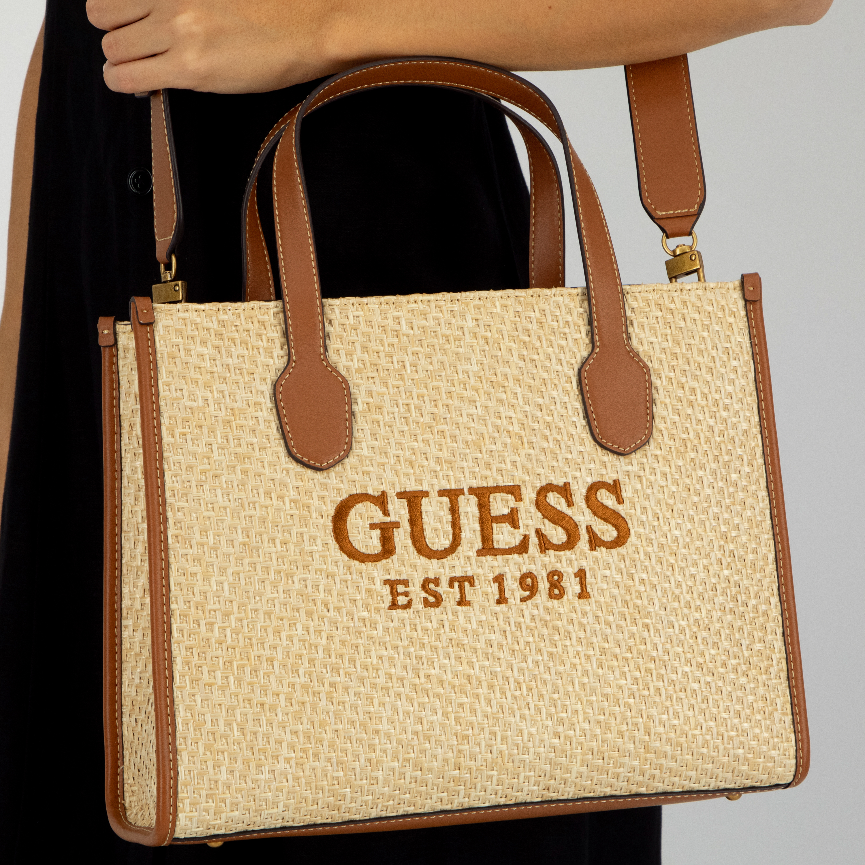 Buy Guess SILVANA Logo Embroidered Tote Bag In Brown