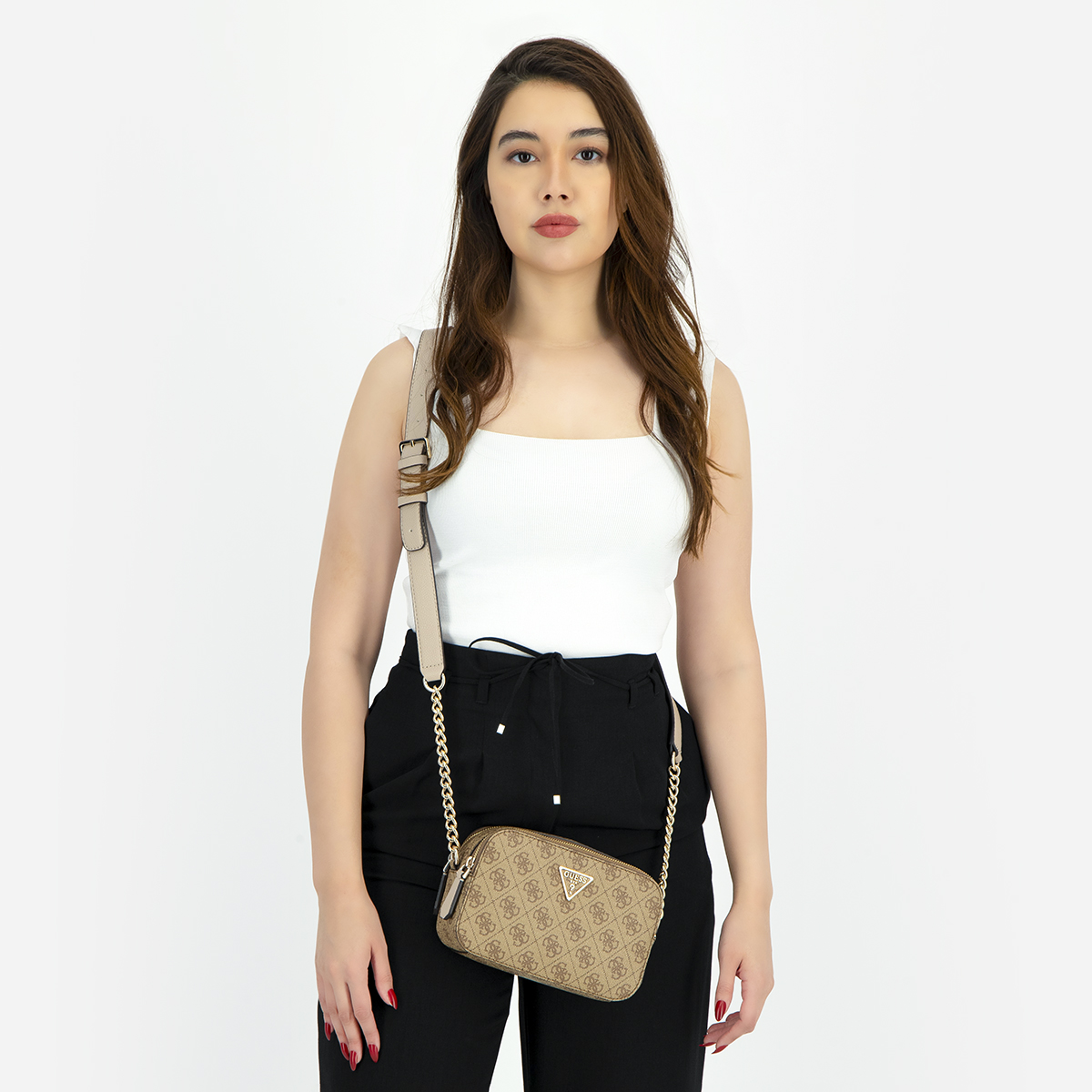 Noelle logo printed online camera crossbody