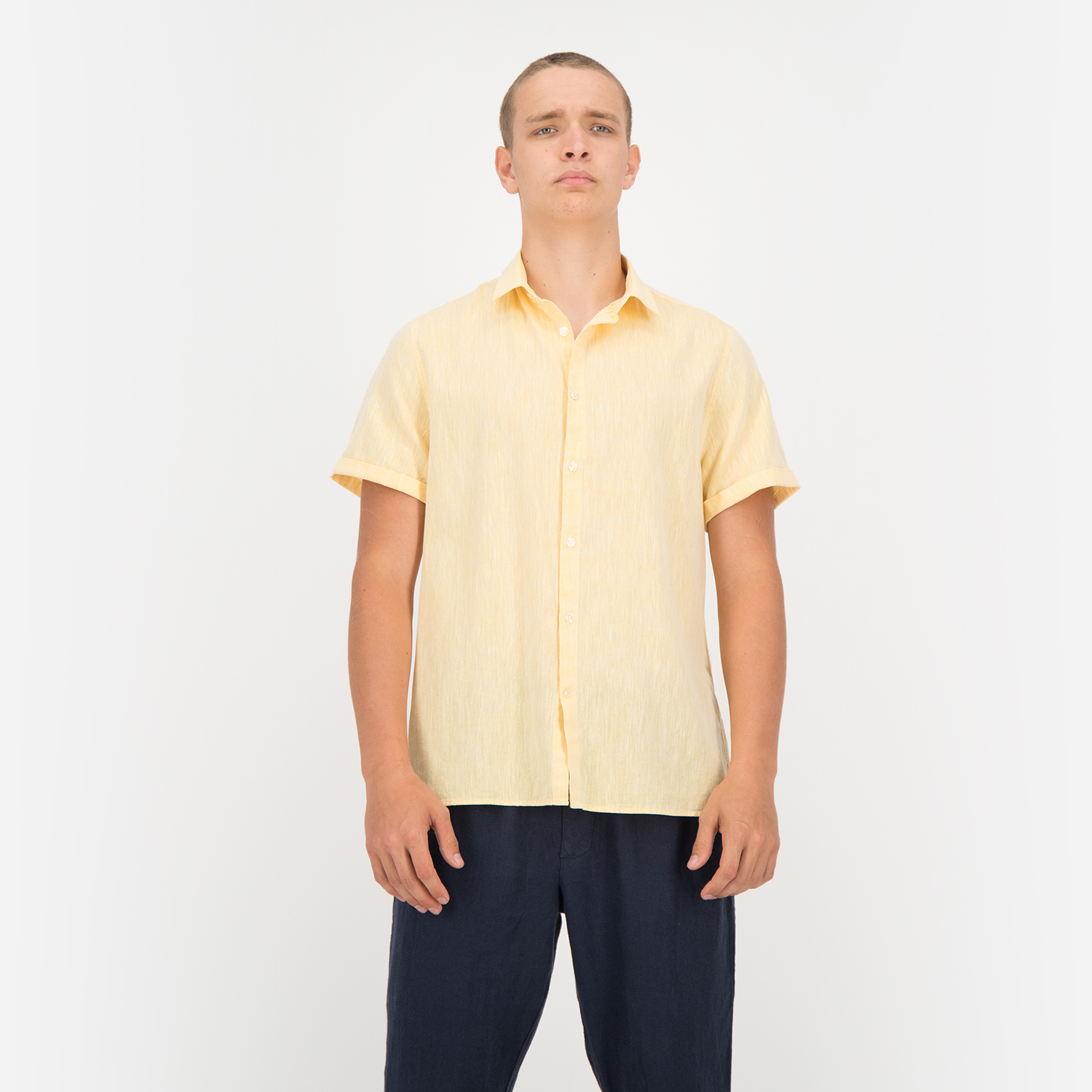 Buy Linen Short Sleeve Shirt - Yellow Online in Iraq